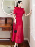 Set áo váy đỏ cột nơ