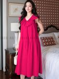Đầm babydoll hồng sen cổ nhún