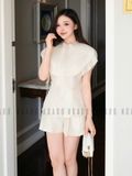 Set áo quần kem cổ xếp tầng