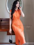 Đầm cam eo xếp ly