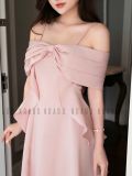 Đầm hồng 2 dây trễ vai