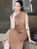 Đầm nâu cổ sơ mi