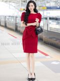 Đầm đỏ cổ thuyền phối nơ