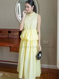 Set áo váy vàng cổ trụ
