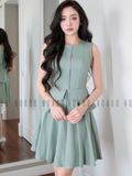 Set áo váy xanh mint xếp ly