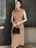 Đầm nâu cổ sơ mi