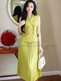 Set áo váy xanh bơ xếp ly