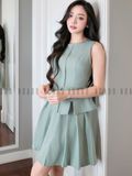 Set áo váy xanh mint xếp ly