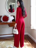 Set áo quần đỏ đô cổ tròn