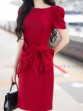 Đầm đỏ cổ thuyền phối nơ