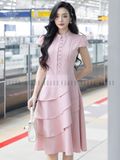 Đầm hồng ngắn tay