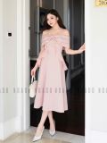 Đầm hồng 2 dây trễ vai