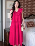 Đầm babydoll hồng sen cổ nhún