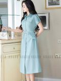 Đầm sơ mi xanh mint