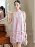 Đầm yếm hồng phối bèo
