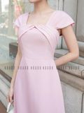 Đầm gấm hồng tay con