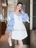 Đầm trắng tay voan phồng