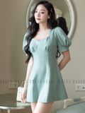 Đầm xanh mint tay phồng cúp ngực