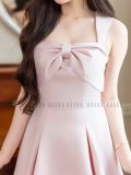 Đầm hồng cổ phối nơ