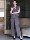 Set áo quần xám vạt xếp