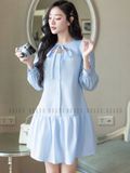 Đầm xanh tay dài phối nơ