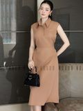 Đầm nâu cổ sơ mi