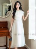 Đầm kem cổ xếp tầng