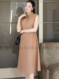 Đầm nâu cổ sơ mi