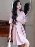 Đầm hồng eo xếp ly