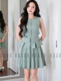 Set áo váy xanh mint xếp ly