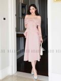 Đầm hồng 2 dây trễ vai