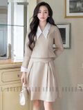 Set áo váy nude cổ phối trằng
