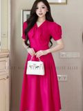 Đầm hồng sen tay phồng