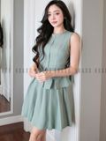 Set áo váy xanh mint xếp ly