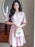 Đầm hồng eo xếp ly