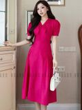 Đầm hồng sen tay phồng