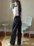 Quần jeans đen ống suông