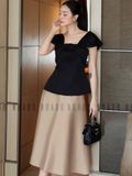 Set áo váy đen nude tay con