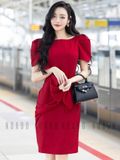 Đầm đỏ cổ thuyền phối nơ