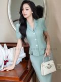 Set áo váy xanh mint bút chì