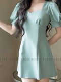Đầm xanh mint tay phồng cúp ngực