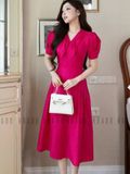 Đầm hồng sen tay phồng
