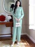 Set áo quần xanh mint cổ tròn