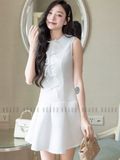 Đầm trắng sát nách đính nơ
