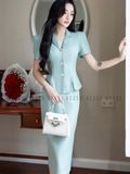Set áo váy xanh mint bút chì