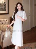 Đầm trắng cổ xếp