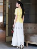 Set áo váy vàng cổ V