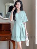 Đầm xanh mint eo xếp ly