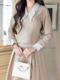Set áo váy nude cổ phối trằng