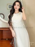 Đầm kem cổ xếp tầng